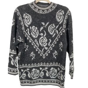 Vintage Womens S Gray Floral Angora Blend Long Sweater Whimsigoth Fairy Grunge